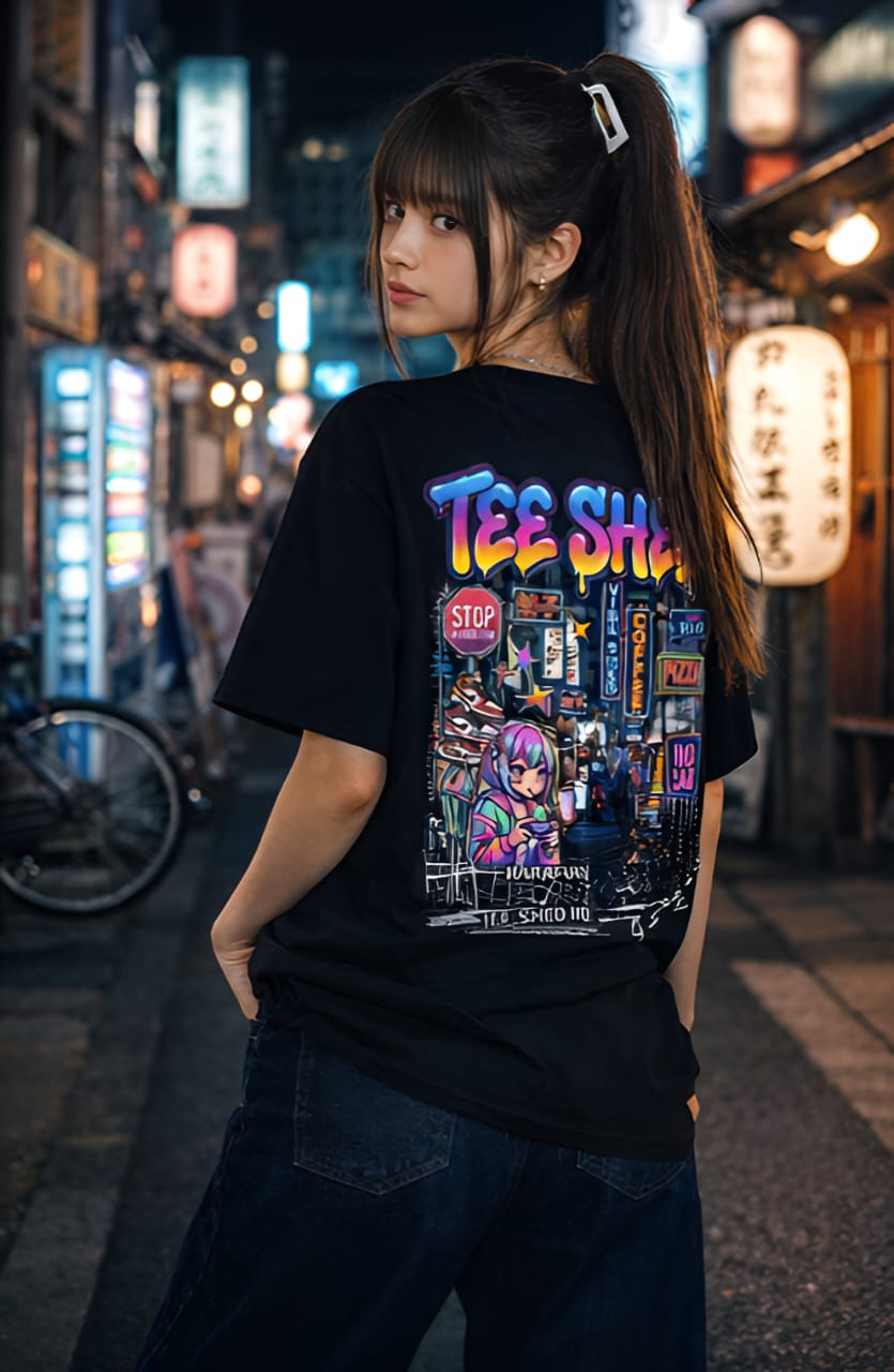 Tee Shed Neon Tokyo Oversized T-Shirt – Black Edition