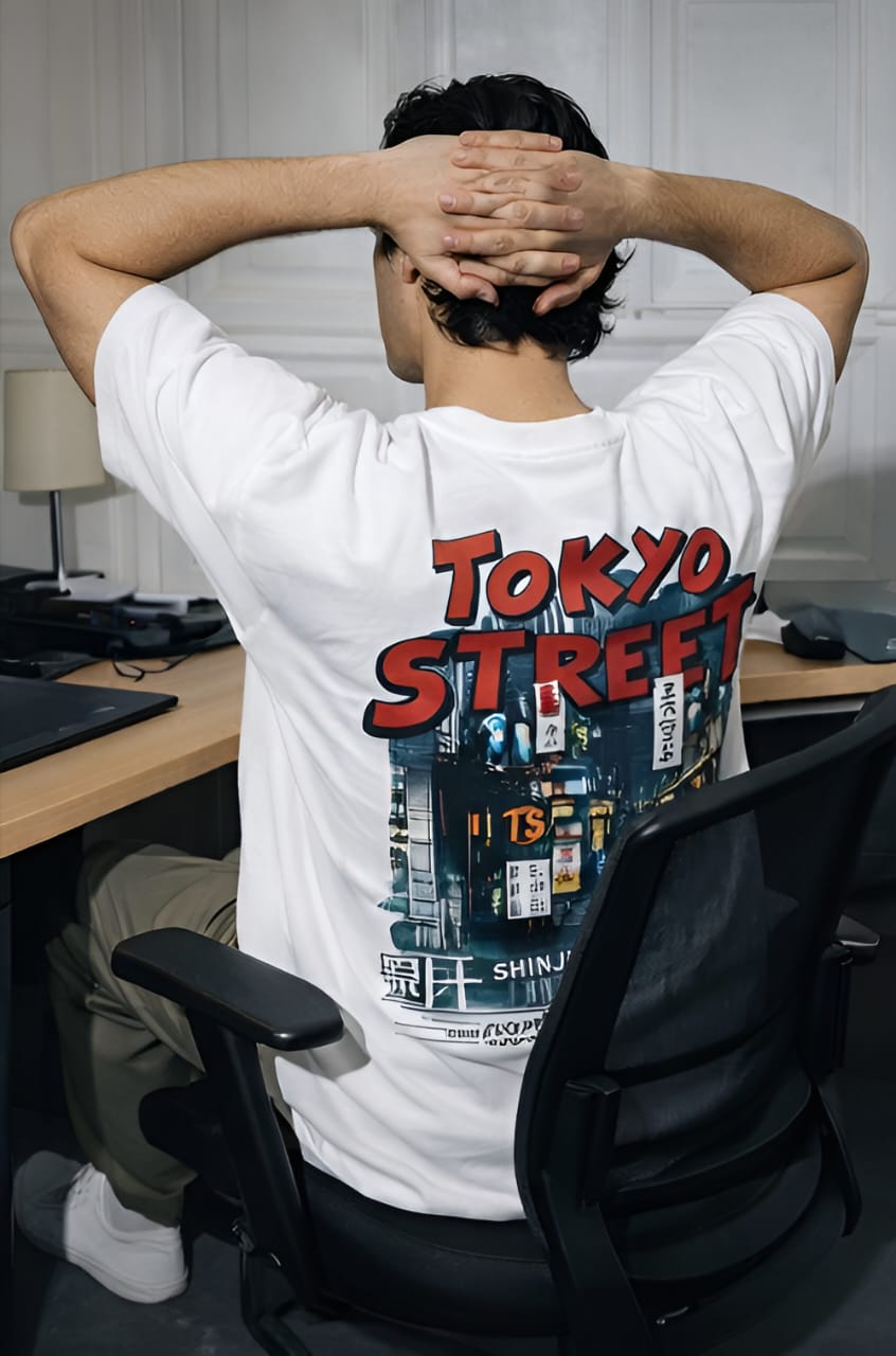 Tokyo Street Back Graphic T-Shirt – 230 GSM Premium Cotton | Urban Oversized Fit