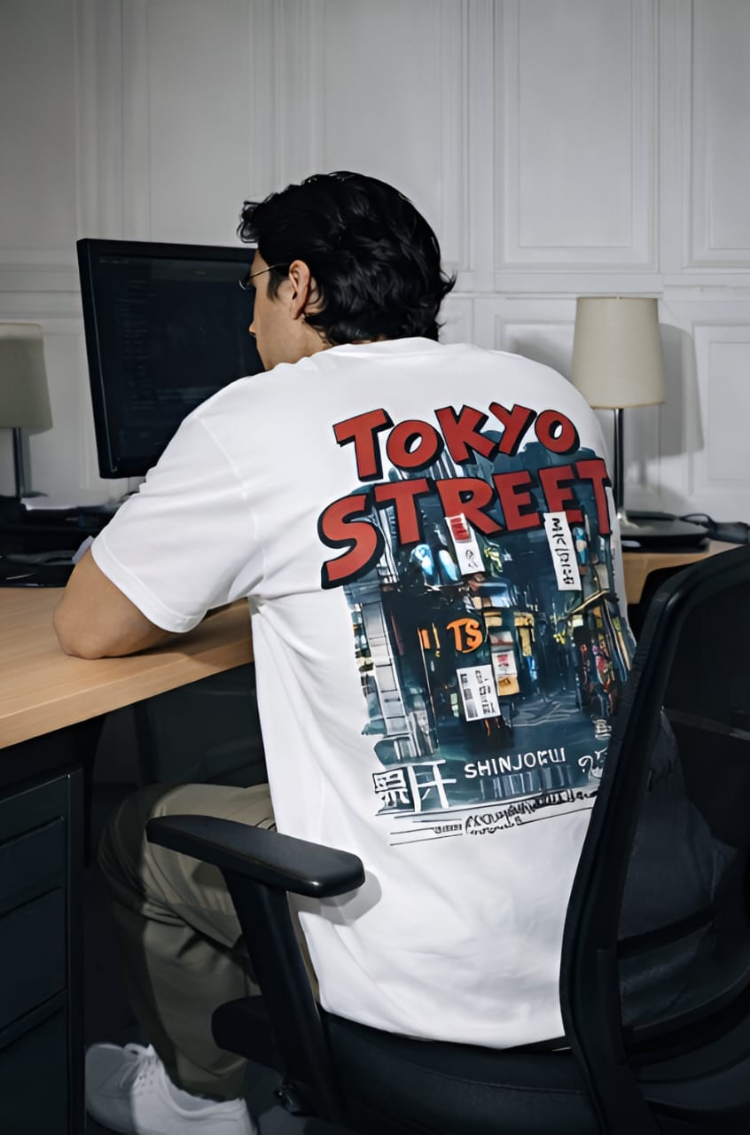 Tokyo Street Back Graphic T-Shirt – 230 GSM Premium Cotton | Urban Oversized Fit